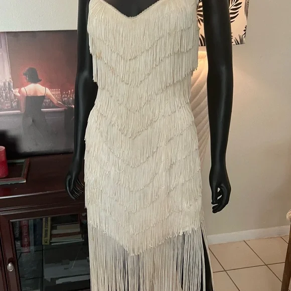 Ivory Fringe Slip Dress - Picture 2 of 16